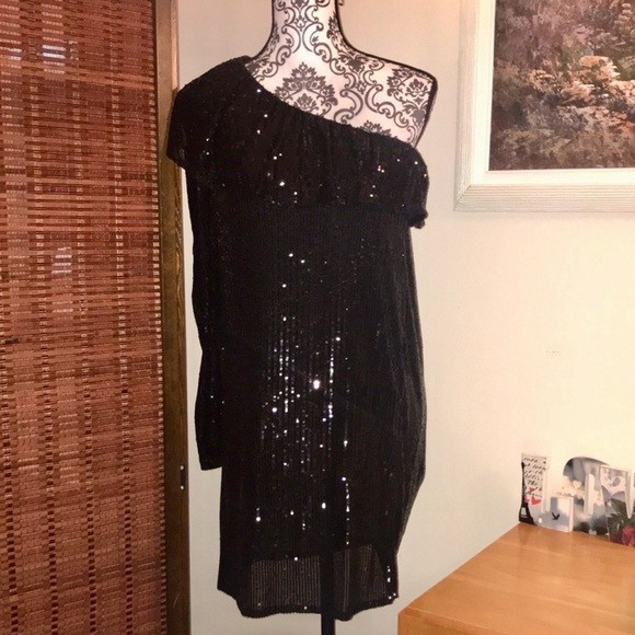 NWT Nasty Gal One Shoulder Black Sequin Party Dress - Medium - Picture 6 of 12